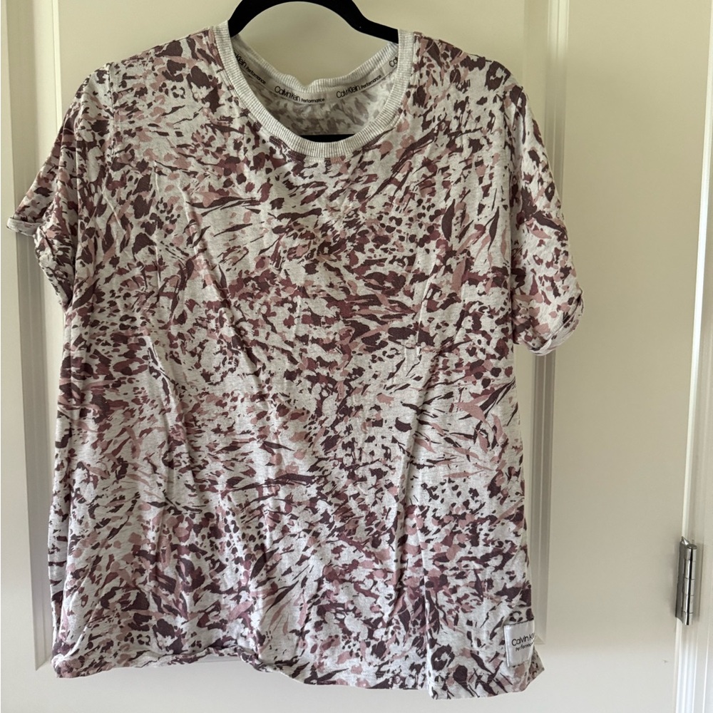 Calvin Klein Pink and White Short Sleeve Tee